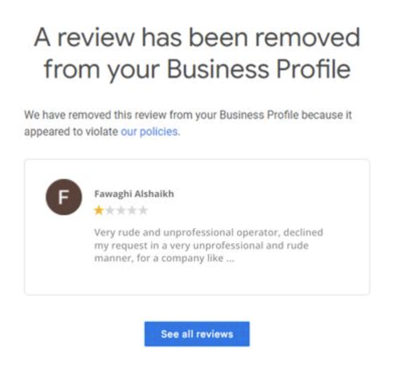 Google review removal confirmation 4